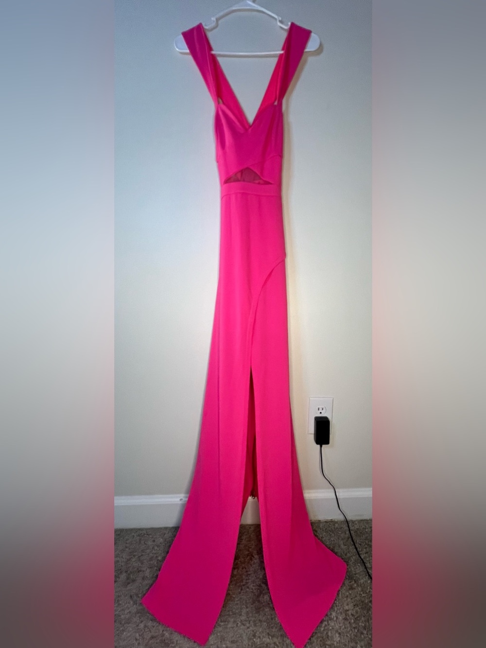 Fuchsia V-Neck Maxi Dress with Front Slit